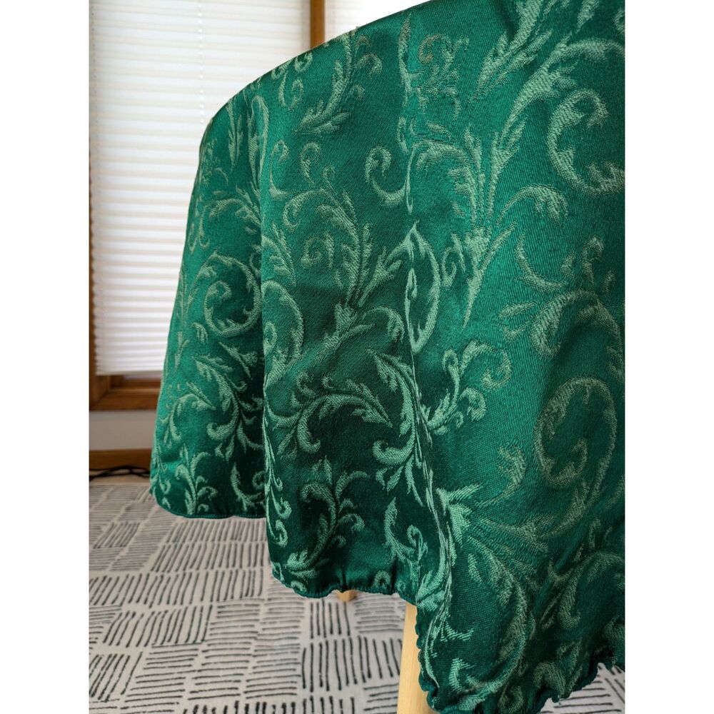 Green Damask Round Holiday Tablecloth 65"